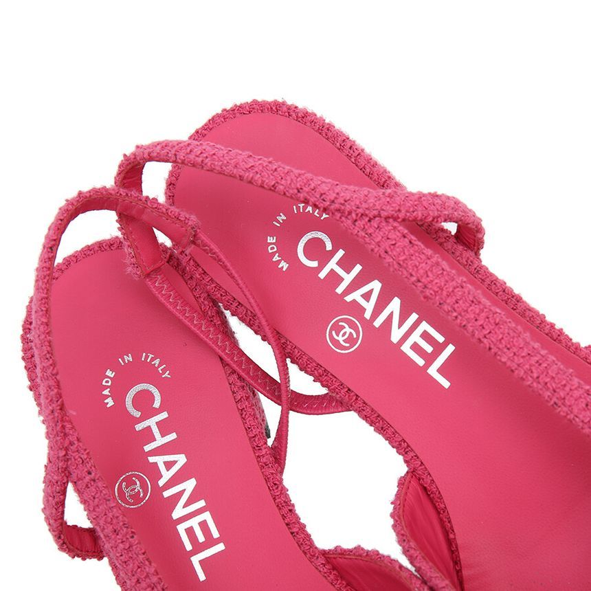 CHANEL Tweed Slingback Low Heel Sandals G31319 [] - Image 8